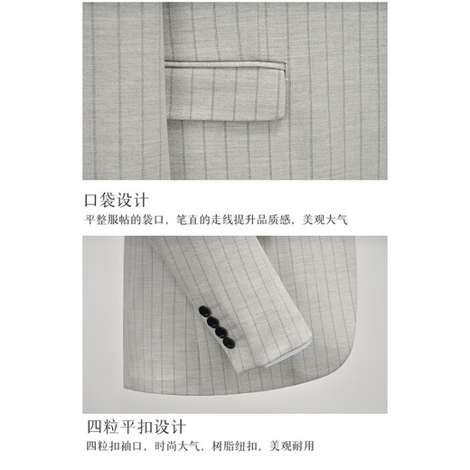 TPZBWG高端品牌条纹西服西装套装男士2025年新款商务休闲新郎伴郎三件套 黑色一粒扣 两件套 M