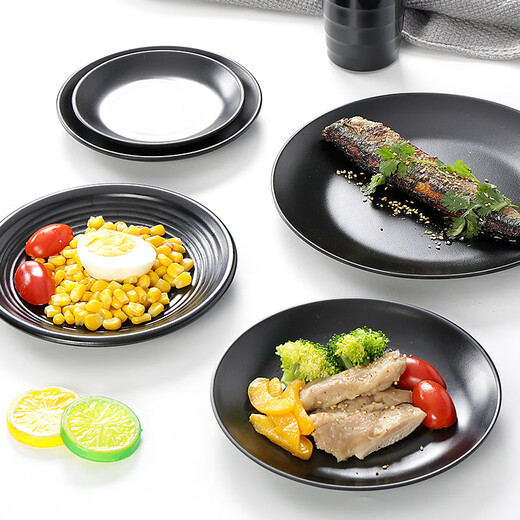 Sweet and Ya Jingmamine disc commercial barbecue restaurant side dish imitation porcelain plate plastic tableware black frosted round barbecue plate LJP1098 10 packs