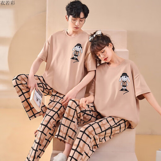 Yiruocai pare pajamas один мужчина и одна женщина пара двух сетов в два комплекта ценовой пары пижамы в летнем чистом хлопке короткий высококачественный дизайн JB691 Женская женщина M дает мужчина l