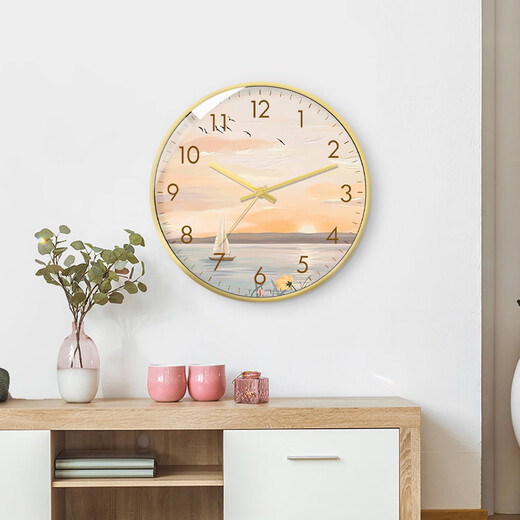 
Meifuren modern Nordic style light luxury creative wall clock artistic conception scenery clock living room home dining room wall mute quartz watch DPL693 gold narrow plastic frame gold needle 20cm 8 inches (diameter) small