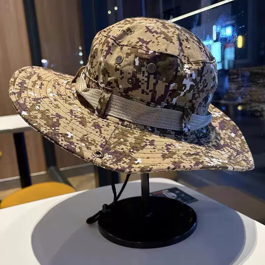 Camouflage Bunny Hat Outdoor Sun Hat Men's Big Brim Round Hat Fishing Hat Camouflage Hat Sun Protection Hat Bunny Hat-Dark Green 55-59CM