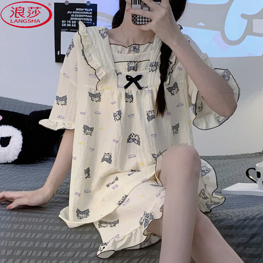 浪莎（LangSha）日系睡衣女夏季短袖含棉纱布两件套ins公主风可爱清新休闲家居服 XB_844#粉爱心 M 【75-95斤】