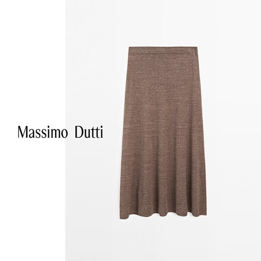 Massimo Dutti夏季新品2025女装 简约气质OL风针织直筒长裙半身裙 05235686 深棕色 L (175/78A)
