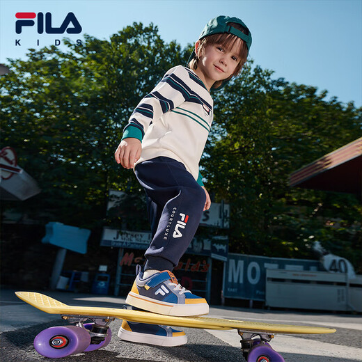 斐乐（FILA）童鞋儿童休闲鞋2025年夏季新款板鞋男女小童低帮帆布鞋潮 冠蓝色/海岸蓝-CW 24