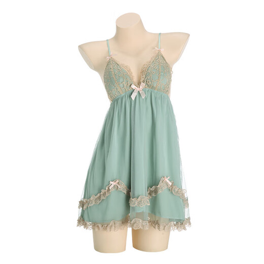 Französische romantische Spitzenspitzen -Hosenträger Nachthemd Herbst und Winter Sexy Pure P3772 Grün M p3886 Grün (Shorts) M.