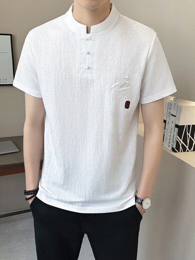 
Sulai linen short-sleeved T-shirt summer casual stand collar Chinese style cotton linen top Buddhist men's clothing Amitabha clothes trend T9855 meters gray M