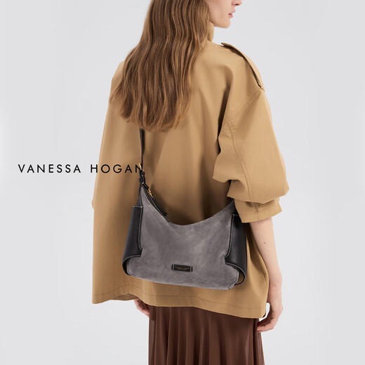 Vanessa Hogan [Nouveau produit haut de gamme] sacs pour femmes VH, sacs hobo, sac à bandoulière de luxe léger en velours inversé de taille moyenne, gris rime [avec boîte cadeau exquise]