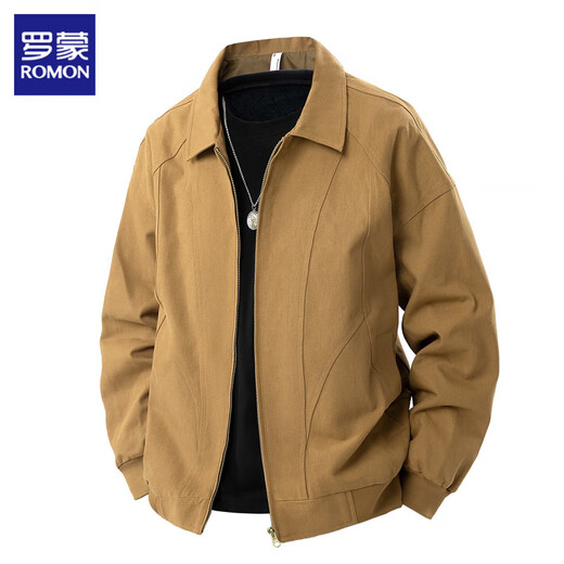 ROMON pure cotton jacket men's spring and autumn 2025 new versatile trendy brand loose handsome lapel casual tops dark gray XL