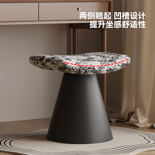 Yete Rotating Makeup Stool Mid-Autumn Style New Style Girls Home Dressing Stool High-end Bedroom Small Makeup Chair Premium Black Rotatable/Fellow Cushion/Black Iron Base