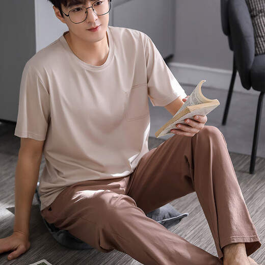 Pajamas modales para hombres para pantalones de manga corta de verano se adapta a adolescentes de verano ropa para el hogar de gran tamaño para ropa al aire libre LS2679 4xl Recomendación para hombres 180-200Jin [Jin equivale a 0.5 kg]