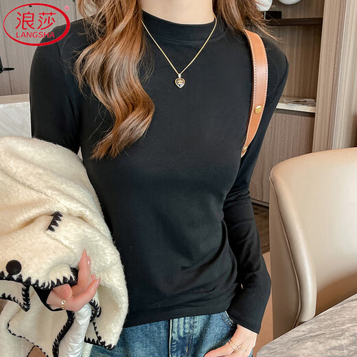 Langsha Modal small stand-up collar bottoming shirt for women 2025 spring and autumn new style can be worn outside the right shoulder long-sleeved top T-shirt