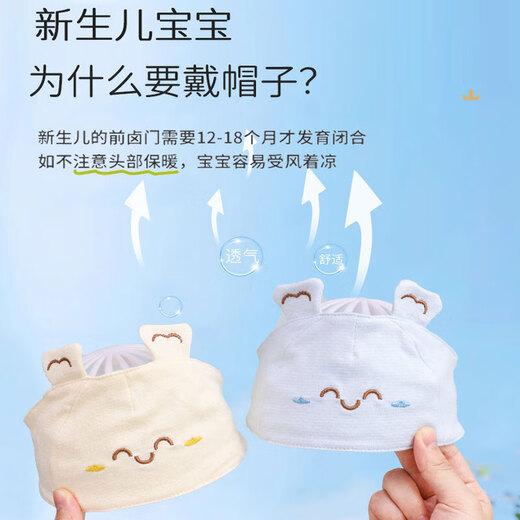 
Baby harbor cap for summer 0-6 months baby fetal hat for men and women newborn empty top fontanelle cap thin breathable [smiling face] Baby harbor cap (blue)