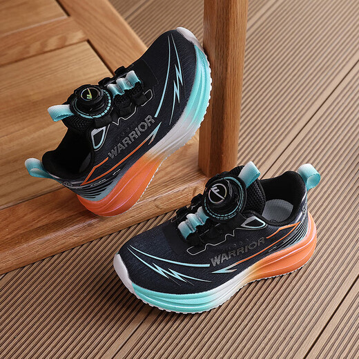Krieger Kinderschuhe für Männer und Frauen Laufschuhe Neues Produkt Knopf Casual Sports Schuhe WZ-B797T Schwarz und Blau 36
