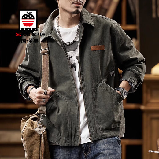 AEMAPE Detroit Workwear Jacket Men's 2025 New American Retro Trendy Brand Pure Cotton Casual Handsome Small Man Tops 6085 Dark Gray Regular XL Recommendation 160-175Jin Jin is equal to 0.5 kg