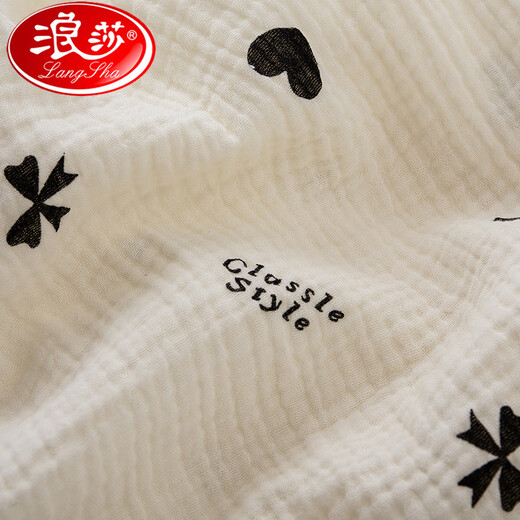 浪莎（LangSha）幸运小黑桃全棉小个子睡衣女纯棉泡泡纱宽松空调房家居服薄夏 短 袖短 裤-圆 领-幸运小黑桃 S 建议80-100斤 如身高170+拍M少