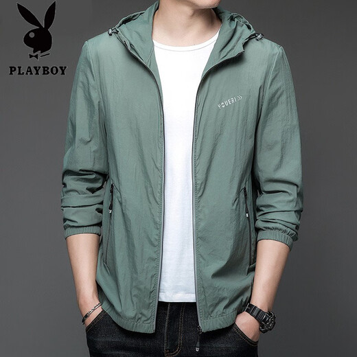 Playboy Sun Protection Ropa para hombres en verano delgado al aire libre Seda con capucha con capucha cómoda ropa de protección solar transpirable para hombres con chaqueta de hombres N9928 Mist Blue M 170 105-120Jin [Jin iguala 0.5 kg]