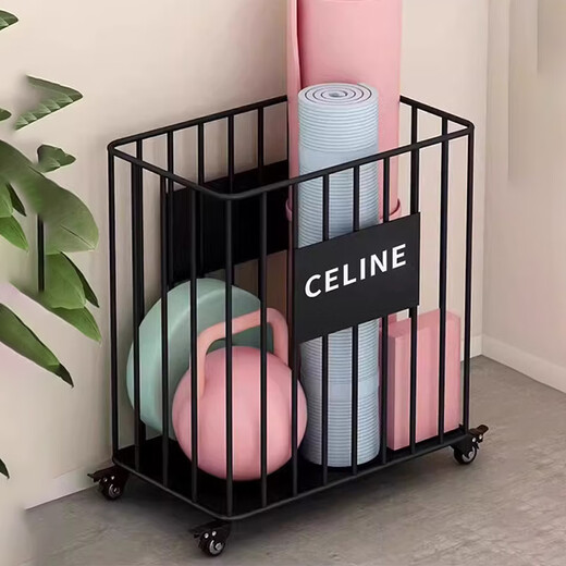 Holz Gege Yoga Matten Lagerkorb Fitnessstudio -Geräte Yoga -Lieferungen mit Rädern Haushaltssportwerkzeuge Badminton Racket Store Rack Hauptbild Schwarz groß [50*30*57 cm]