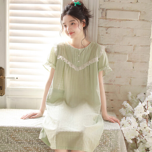 Yalu-Nachthemd für Damen, Sommer, Prinzessinnen-Stil, kurzärmelig, 2025, Sommer, neuer Pyjama, Gaze aus reiner Baumwolle, süße, mädchenhafte Baumwolle, Heimkleidung, 3893, Lila, XL (empfohlen 125–140 Jin Jin entspricht etwa 0,5 kg)