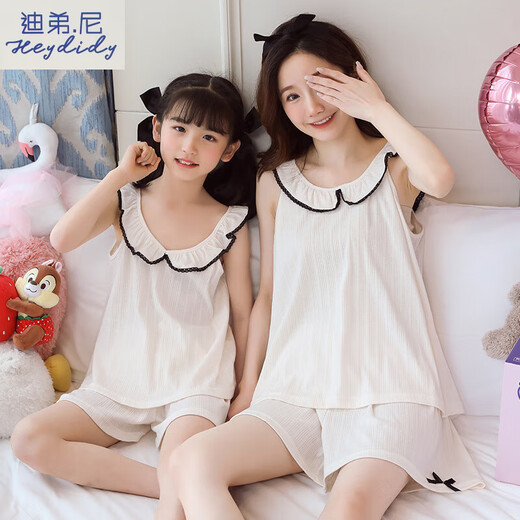 迪弟.尼  HEYDIDY亲子装睡衣母女棉纱布夏季薄款女童莫代尔中大童家居服吊带裙子 A5 11301奶杏麻花 170 8(身高90-105CM/30斤