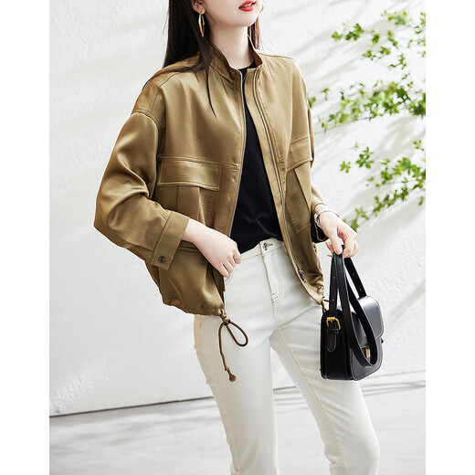 德玛纳（dme）立领落肩外套春秋季新款时尚宽松H型长袖外套女短款 军绿 M