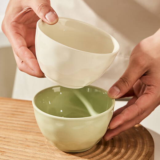 TREEJACK ceramic bowls, plates, tableware set, French style, fresh, creamy style, rice soup bowls, dishes, plates, chopsticks and spoons, 11-piece set