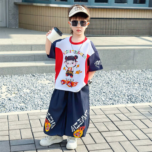 男童套装夏装2025新款中小童哪吒衣服儿童薄款两件套潮酷男孩t恤 825款-【紫色套装】 110  尺码 建议咨询客服