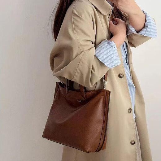 BULLDROME女包2025新款小众设计高级感真皮手提包女包时尚百搭单肩斜挎包潮 棕色-大号-1396（爱慕瑞思）