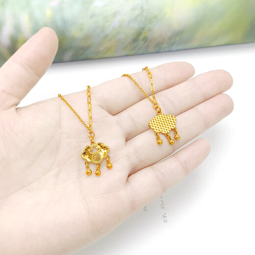 OIDSG Old Phoenix 999 Vietnam Sand Gold Necklace Female Internet Celebrity Shattered Ice Small Gold Brick Clavicle Chain Gold-plated Flashing Dragon Scale Small Gold Brick Crushed Ice Necklace About 40cm+5cm Extended