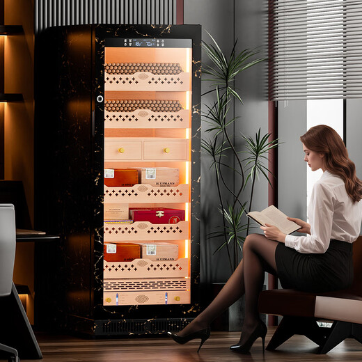CIGARLOONG CL-188C2 cigar cabinet, precise constant temperature and humidity, fingerprint lock, compressor cabinet, natural cedar wood inner tank, WiFi intelligent control constant humidity cabinet, water ion ammonia removal, household smoke cabinet 120C2 black gold cedar wood inner tank