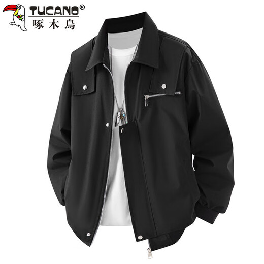 Woodpecker (TUCANO) Jacket Men's Jacket Men's Autumn and Winter Outdoor Lapel American Retro Loose Trendy Workwear Men's Black XL