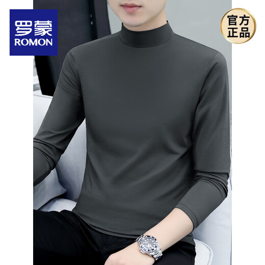 ROMON pure cotton autumn and winter half turtleneck bottoming shirt men's slim fit inner long-sleeved T-shirt mid-collar men's autumn coat outer wear YPT192 black half turtleneck 2XL recommended 145-160Jin Jin equals 0.5 kg