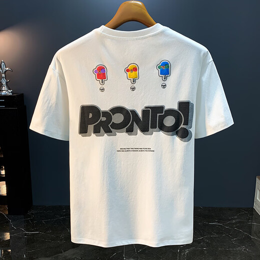 Hongsilinyi gran tamaño 200 Jin [Jin equivale a 0.5 kg] Camiseta de manga corta de cuello redondo para hombres 2025 Summer Hong Kong Estilo de algodón impreso más grasa más hombres más grandes White 8 JSW9928 M Recomendado 90-108 Jin [Jin equivale a 0.5 kg]