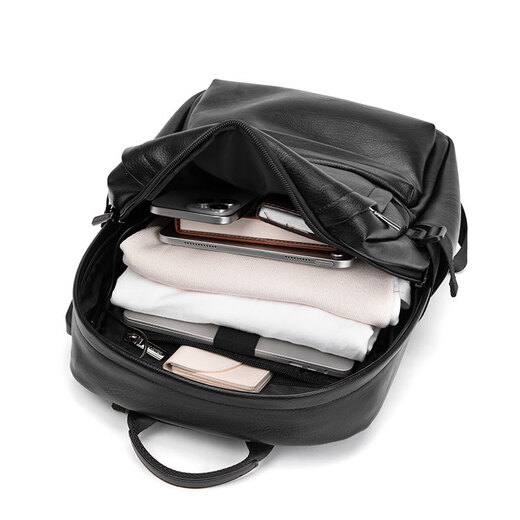 OULUNCHI (OULUNCHI) [2025 new style] Backpack for men's cowhide backpack gift casual travel bag fashionable computer school bag gift black [can accommodate 15.6-inch computer] 31*12*44CM