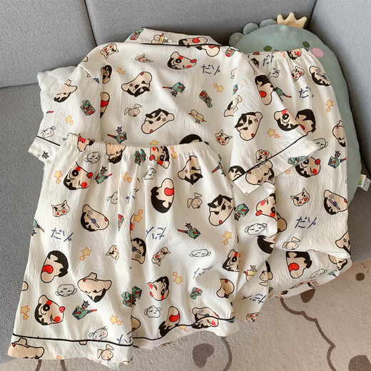 
Long Night Crayon Shin-Shin-Sun pajamas Crayon Shin-Shin-Sun pajamas Women's Summer 2025 New Pure Cotton Gauze Short Sleeve Cute Internet Celebrity Yunduo Cotton-J9901# Paradise Puppy Three-Piece Set M [Suggested 75-100Jin [Jin equals 0.5 kg]]