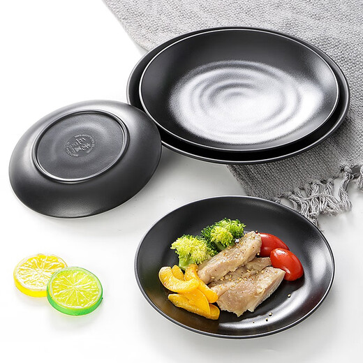 Vedina de metamina Placa negra plástico Pot caliente placa vegetal plato de barbacoa plato plato de barbacoa placa de porcelana comercial ljp1098 media caja 36 piezas