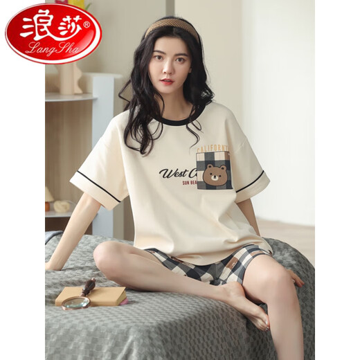 
Langsha 2025 new pajamas for women's summer pure cotton shorts shorts spring and autumn summer style can be worn outside home clothing suit ZH-9855# shorts M size (80-100Jin [Jin equals 0.5 kg]) equal size