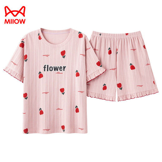 Cat man pyjamas pour femmes en été coton pur coton mignon de style coréen étudiant collégial court à manches courtes en deux pièces en deux pièces peut être portée à l'extérieur de GXT-6636 m (recommandée 80-95 Jin [Jin est égal à 0,5 kg]))