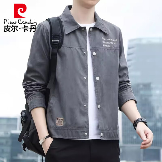 
Pierre cardin 2025 new men's lapel jacket retro jacket thin shirt suede spring and autumn gown youth clothes [Autumn style] K12806 dark gray [Quality guarantee] 3XL