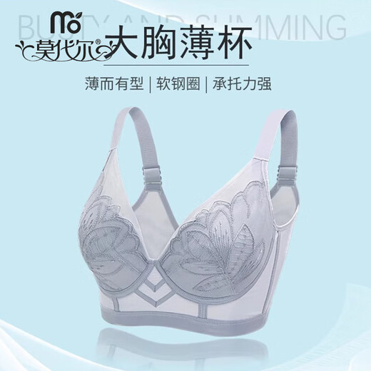 莫代尔内衣女小胸聚拢收副乳防下垂不空杯薄款文胸调整型胸罩软钢圈夏季 烟灰色 75B