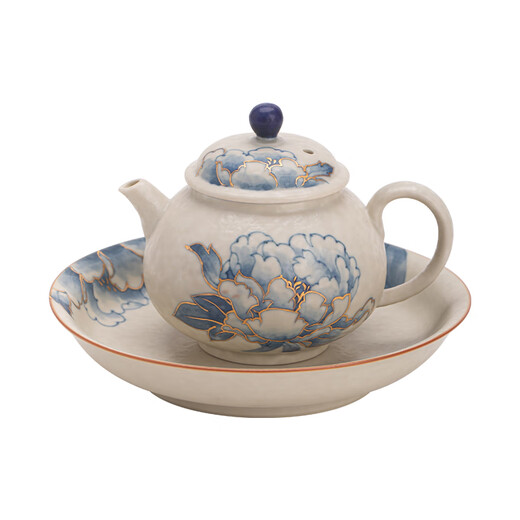 SUSHI CERAMICS hand-painted golden blue and white peony teapot flint red glaze teapot with teapot gift box