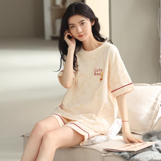 铂朗尼奥短袖短裤睡衣女款夏季薄款大码2025年新款女纯绵两件套夏天条纹家 女款XL建议120-140斤 YZT9859 均码