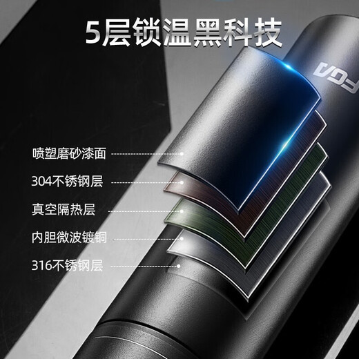 Fuguang Thermos Cup High-End-Männer und Frauen 316 Edelstahl-Schüler tragbare Tee Brauen Großkapazität Wasserbecher Neujahrsgeschenkanpassung Temperatur Black 480ml