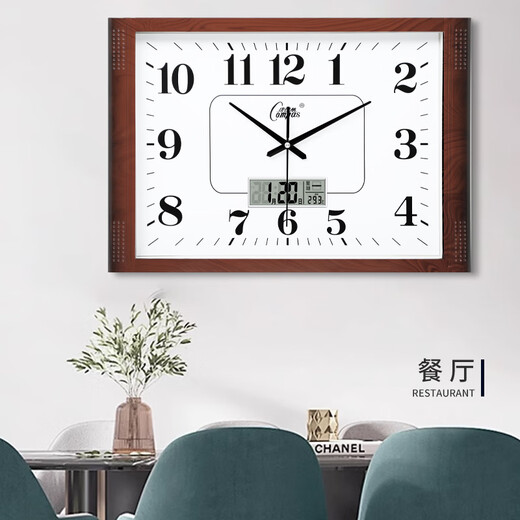 Corloge murale combasi salon Square Simple Clock Home Office Hanging montre une horloge électronique Calendrier à domicile Utilisation 6626 Grain en bois Disque noir avec calendrier 49 * 34 cm