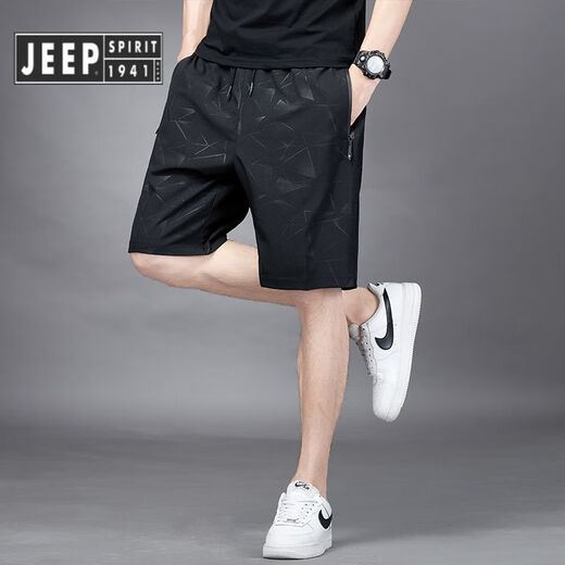 JEEP SPIRIT Jeep five-quarter pants men's summer ice silk thin quick-drying breathable casual loose plus size sports shorts beach 7029 black M 80-100Jin Jin equals 0.5 kg
