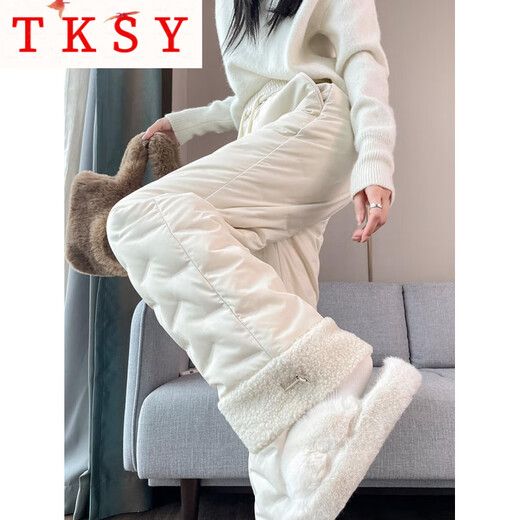 TKSY Lambswool Down Pants Women's Winter Outer Wear 2026 New Northeast Minus 40 Degree Straight Style Fashionable Cotton Pants Black XL Recommended 121-130Jin Jin is equal to 0.5 kg