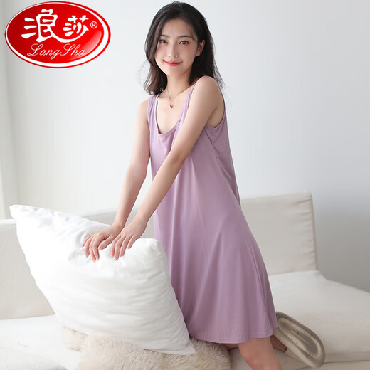Langsha 2025 New Nightgown for Women Summer Modal Ice Ribbon Chest Vest Ropa del hogar Pajamas delgadas WT13601 [con almohadilla de cofre] M Estilo de mujeres [80-100Jin [Jin equivale a 0.5 kg]]