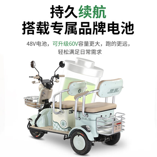 Phoenix (Phoenix) new Jiaolong electric tricycle household electric motorcycle adult three-wheel leisure cargo double row battery car 600W+48V24A black gold + battery life about 45 kilometers