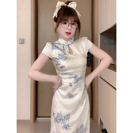 Yun Xun skirt for women in summer 2025 new Chinese style Zen cheongsam for women in summer new small standing collar buckle 9859 cheongsam L