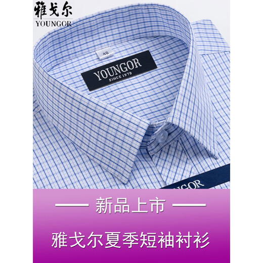 GY雅戈尔短袖衬衫男夏季薄款纯棉中年商务免烫宽松格子高级正装衬衣 短袖DX6630 38 建议【70-95斤】