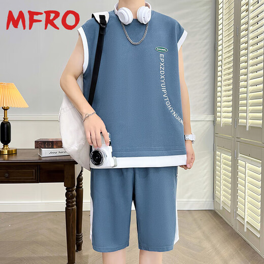 Mfro gefälschter zweiteiliger T-Shirt Herren-Sommeranzug New American Lose Casual Shorts Zwei-teilige runde Hals-vielseitige Kurzärärmel-Männer 686 Meter weißer Anzug M ca.